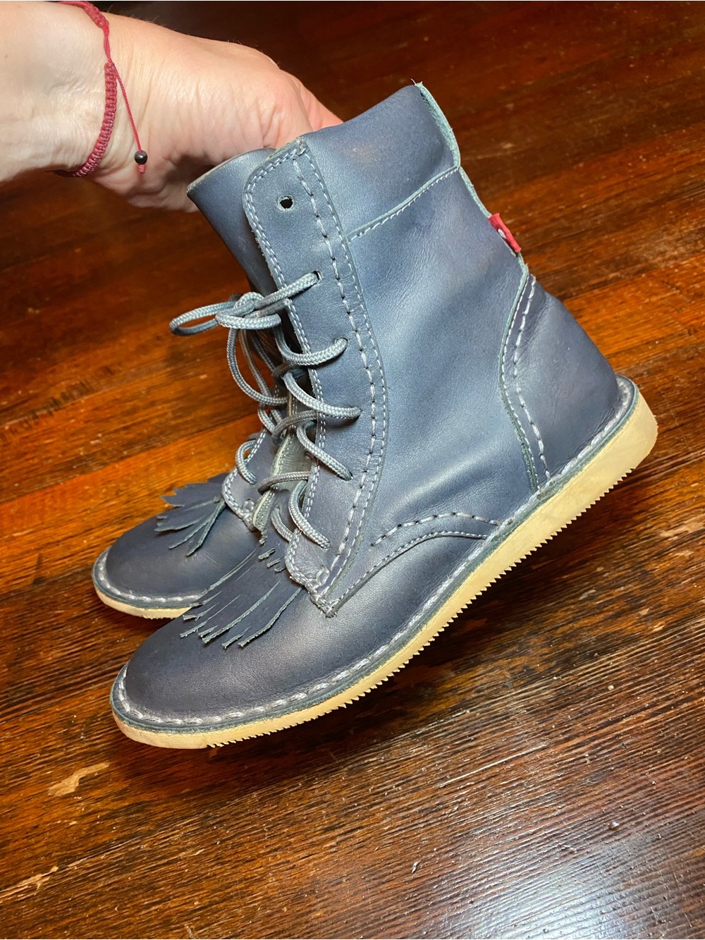 EUC Oliberte Ngola Dark Gray Lace-Up Fringe Leather Work Boots